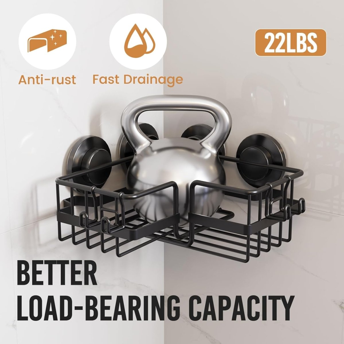 LEVERLOC Corner - adaptive Suction Cup Shower Caddies 2 Pack, Stainless Steel Rustproof Corner Shower Shelf, Large Capacity Removable Suction Cup Bathroom Organizer, Drill - Free Wall Mounted Basket, Gray - Homesidy.com