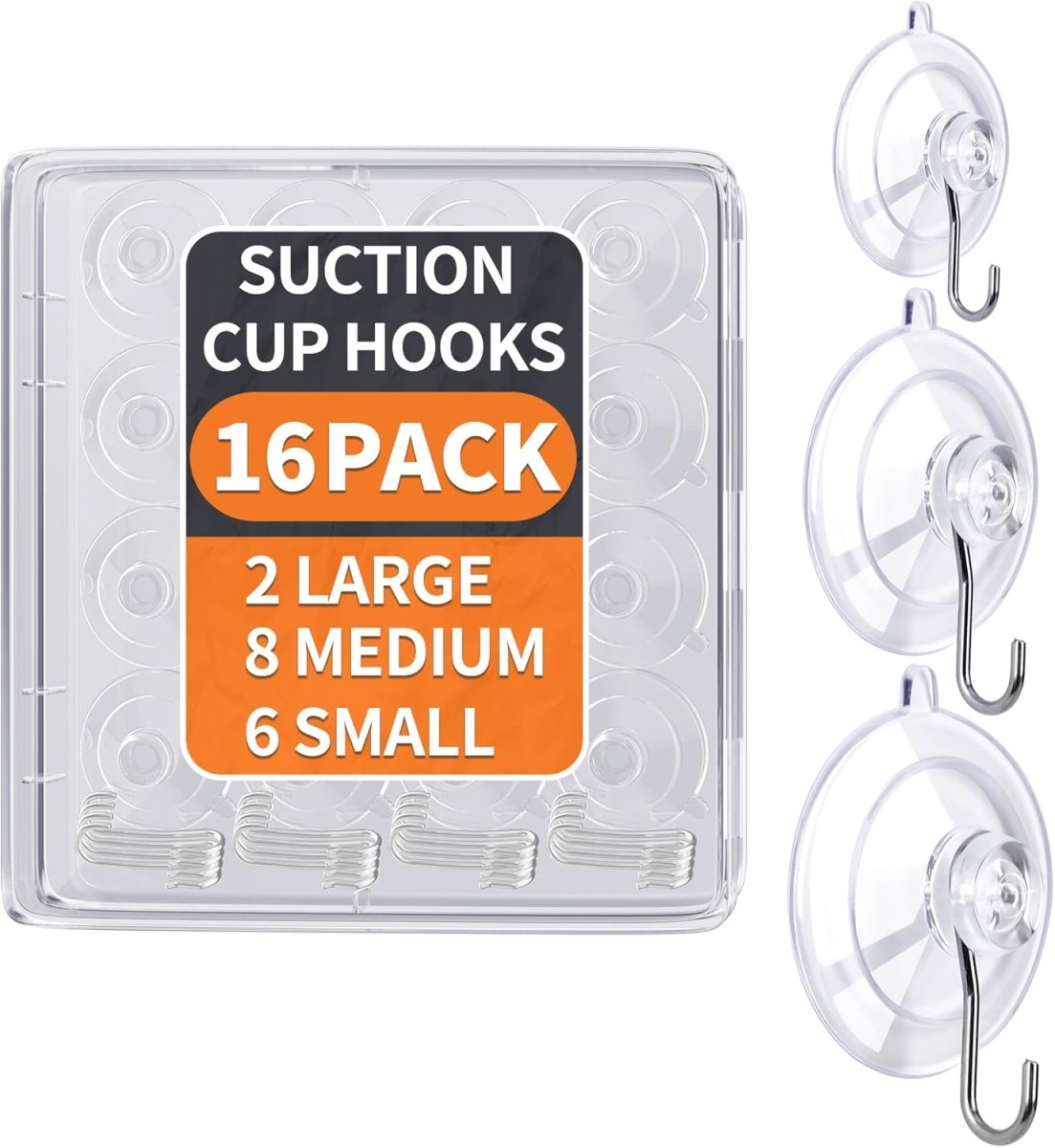 KORCCI Suction Cup Hooks 12Pack - Max Load 10LB, 1.77Inch Clear Medium Suction Cups, No Trace, Reusable &amp; Removable, Stainless Steel Hooks, for Tile, Glass, Window, Shower, Kitchen, Bathroom - Homesidy.com