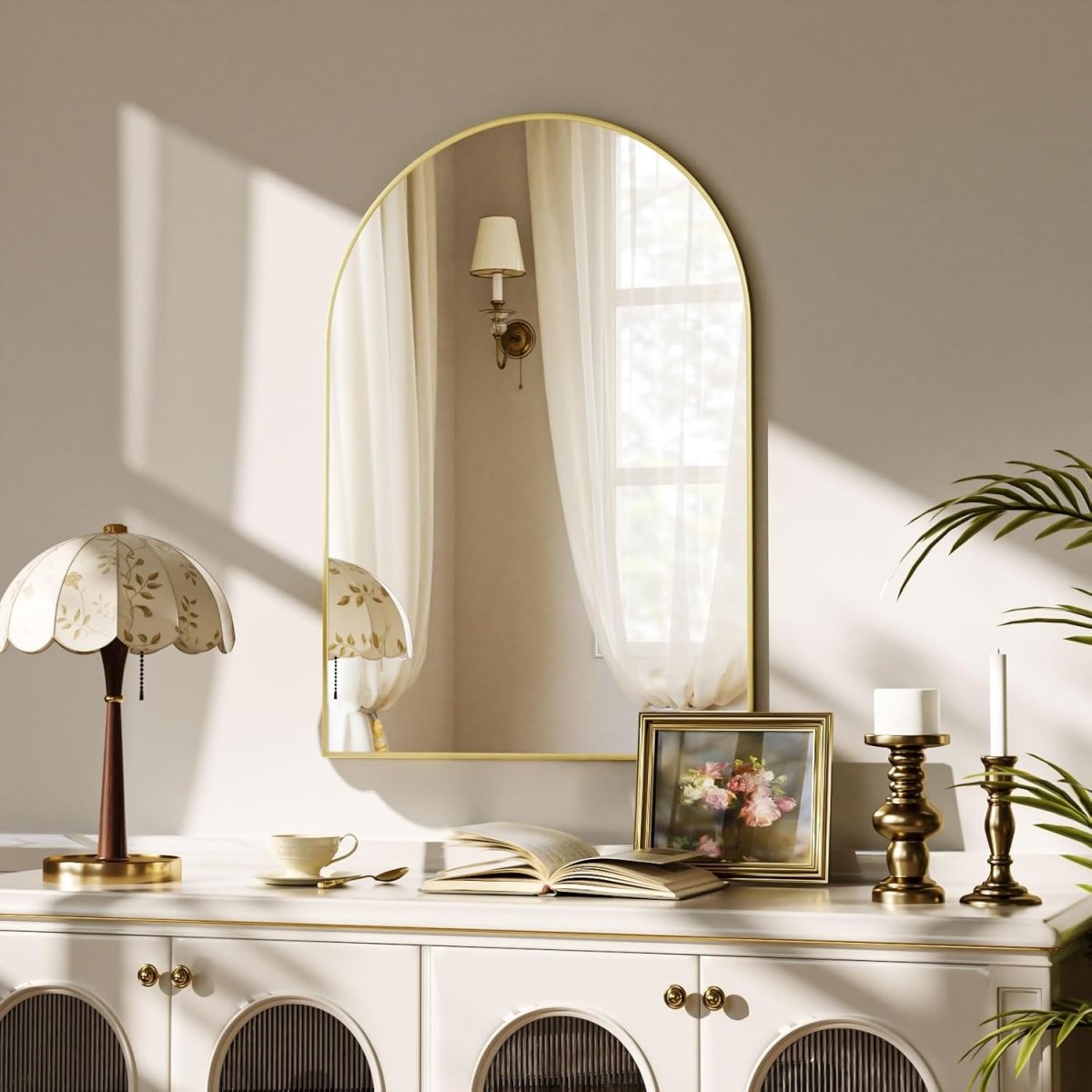 VooBang Arched Wall Mirror, 30 x 38 inch Arch Bathroom Mirror, Wall Mounted Vanity Mirror with Arch Metal Frame, Modern Bathroom Vanity Mirror for Bedroom, Living Room, Hanging or Leaning, Black - Homesidy.com