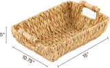 Greenatural Water Hyacinth Storage Baskets Set of 2, Handwoven Rectangular Organizer Trays with Wooden Bead Handles, Nested Wicker Bins for Shelf, Bathroom, Kitchen, Office, Natural Decor - Homesidy.com
