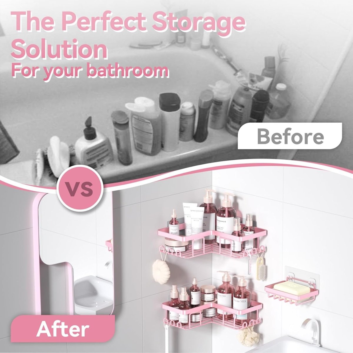 YASONIC Corner Adhesive Shower Caddy, with Soap Holder and 12 Hooks, Rustproof Stainless Steel Bathroom Organizer, No Drilling Wall Mounted Rack, Black, 3 - Pack - Homesidy.com