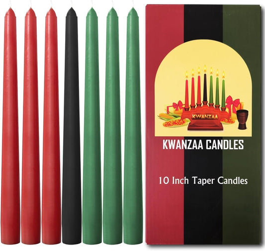 Topsics Kwanzaa Taper Candles Set of 7, 3 Red, 3 Green, 1 Black - 10 Inch Dripless Tall Candle Premium Quality Candles - Mishumaa Saba Candle - Homesidy.com