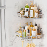 LEVERLOC Corner - adaptive Suction Cup Shower Caddies 2 Pack, Stainless Steel Rustproof Corner Shower Shelf, Large Capacity Removable Suction Cup Bathroom Organizer, Drill - Free Wall Mounted Basket, Gray - Homesidy.com