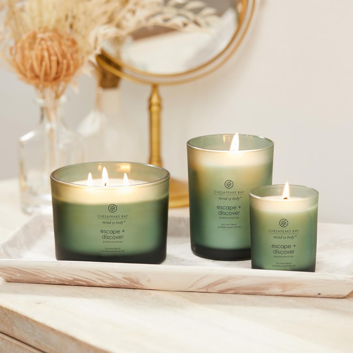 Chesapeake Bay Candle Mind &amp; Body 3 - Wick Coffee Table Jar Candle, Nourish Renew (Coconut &amp; Sandalwood) - Homesidy.com