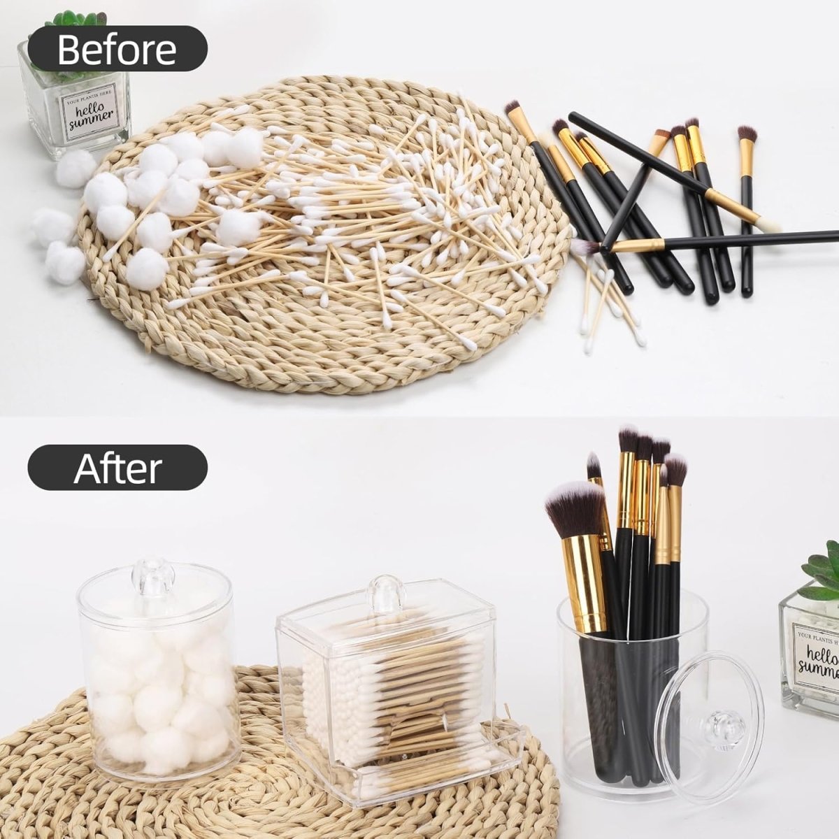 Tbestmax Qtips Holder Bathroom Container, 10 OZ Cotton Ball/Swabs Dispenser, Apothecary Jar Organizer for Storage Brown Wood Lids - Homesidy.com
