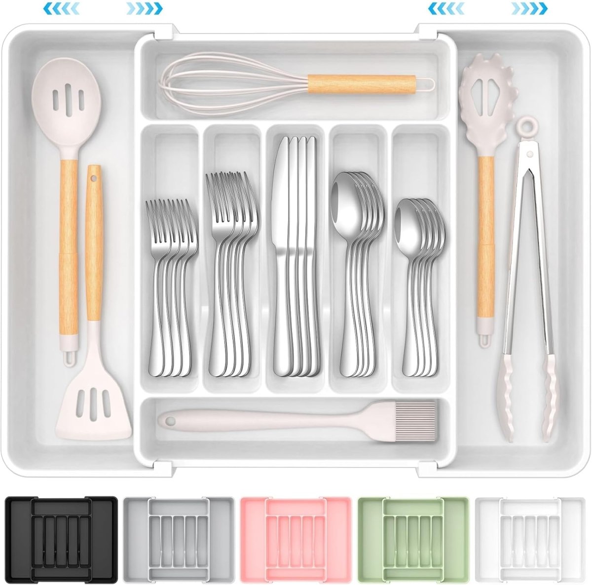 ukeetap Extra Large Expandable Silverware Organizer, BPA - Free Food - Safe Cutlery Flatware Organizer, Kitchen Utensil Drawer Organizer, Adjustable Silverware Holder for Spoons Forks Knives, Black - Homesidy.com