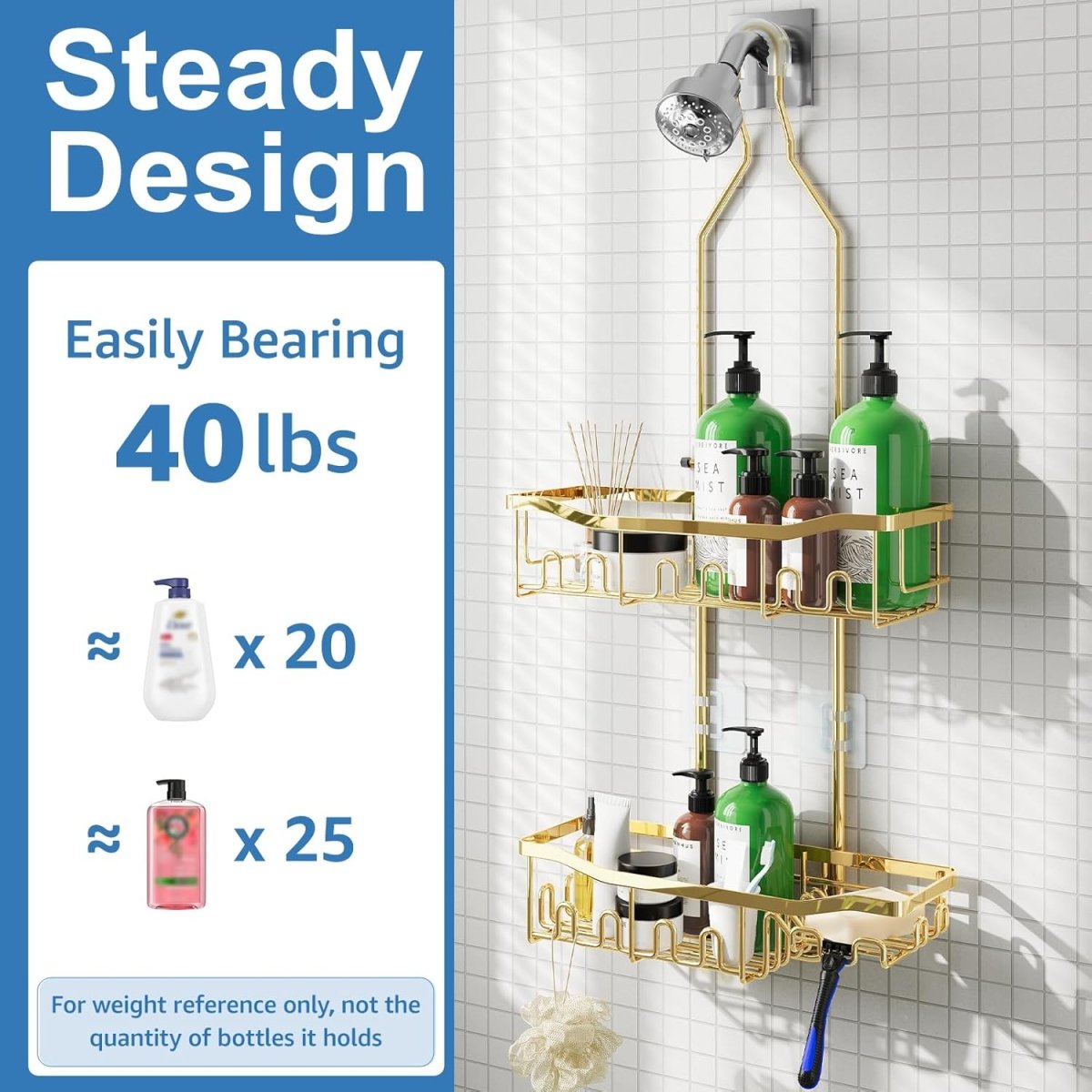 Joqixon Upgraded Extended Length Shower Organizer with Hooks, Rustproof Shampoo Soap Holder, Large Hanging Bathroom Caddy - Homesidy.com