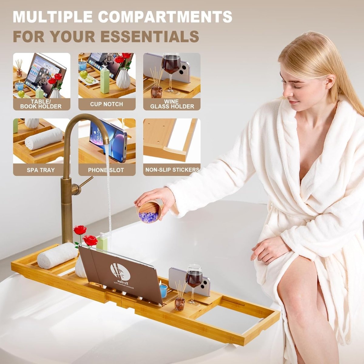 Premium Bathtub Tray Caddy, Expandable Bath Tray, Unique House Warming Gifts, New Home, Anniversary and Wedding Gifts for Couple, Bridal Shower Gift for Women - Homesidy.com
