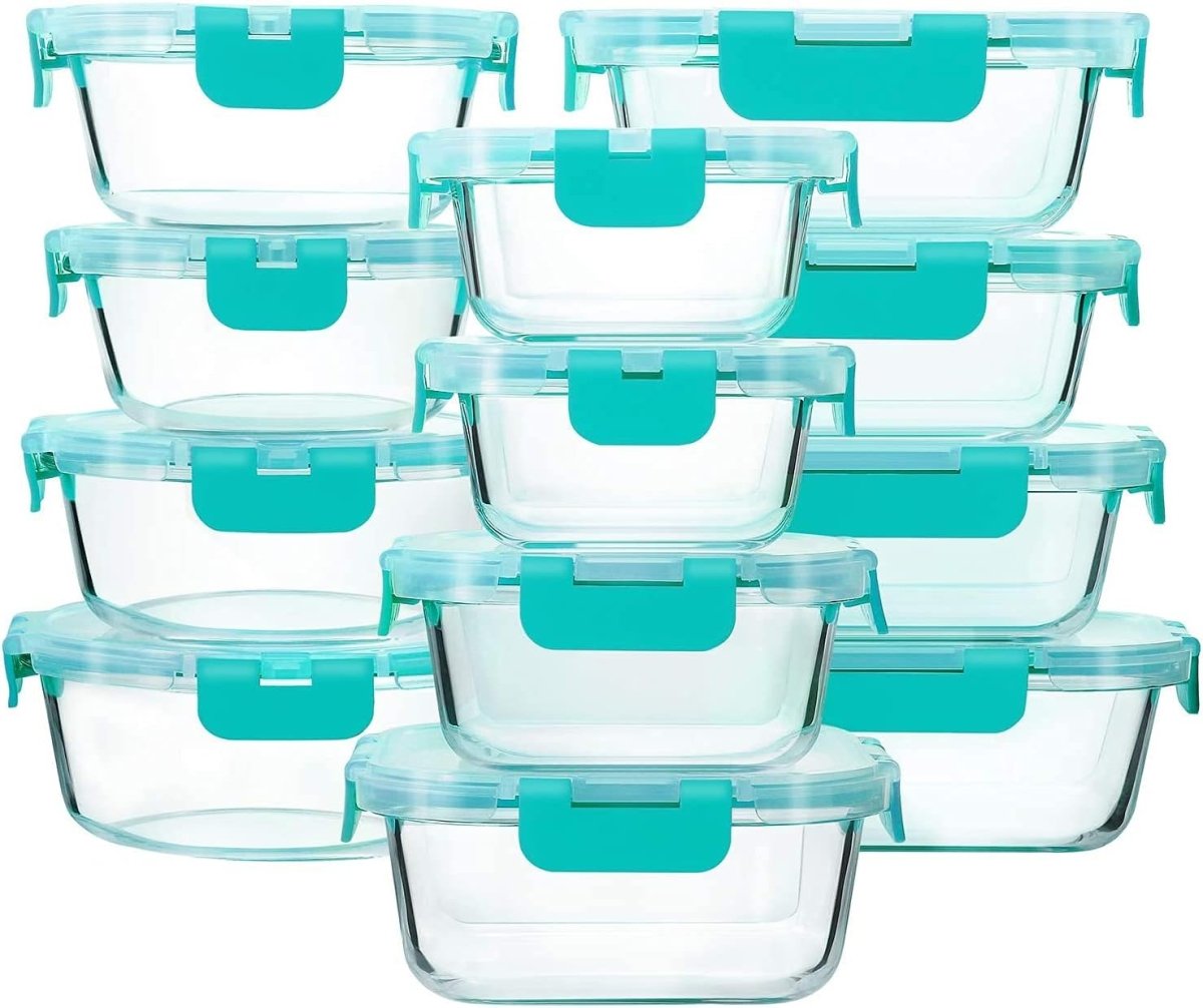 M MCIRCO 24 - Piece Glass Food Storage Containers with Upgraded Snap Locking Lids,Glass Meal Prep Containers Set - Airtight Lunch Containers, Microwave, Oven, Freezer and Dishwasher - Homesidy.com