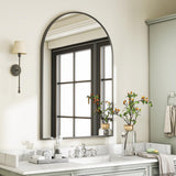 VooBang Arched Wall Mirror, 30 x 38 inch Arch Bathroom Mirror, Wall Mounted Vanity Mirror with Arch Metal Frame, Modern Bathroom Vanity Mirror for Bedroom, Living Room, Hanging or Leaning, Black - Homesidy.com