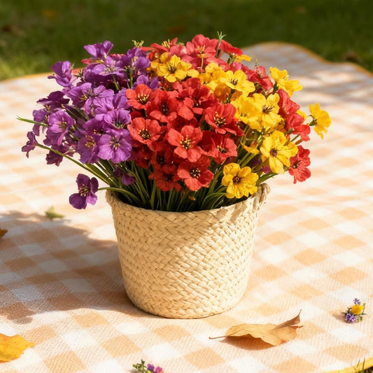 Warm Tomato Artificial 15 - Bloom Violet Flowers, Fake Flowers for Indoor Outdoor Decor, Faux Plants for Garden, Porch, Fall and Seasonal Decoration, UV Resistant Faux Plants (Mixed) - Homesidy.com