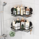 LEVERLOC Corner - adaptive Suction Cup Shower Caddies 2 Pack, Stainless Steel Rustproof Corner Shower Shelf, Large Capacity Removable Suction Cup Bathroom Organizer, Drill - Free Wall Mounted Basket, Gray - Homesidy.com