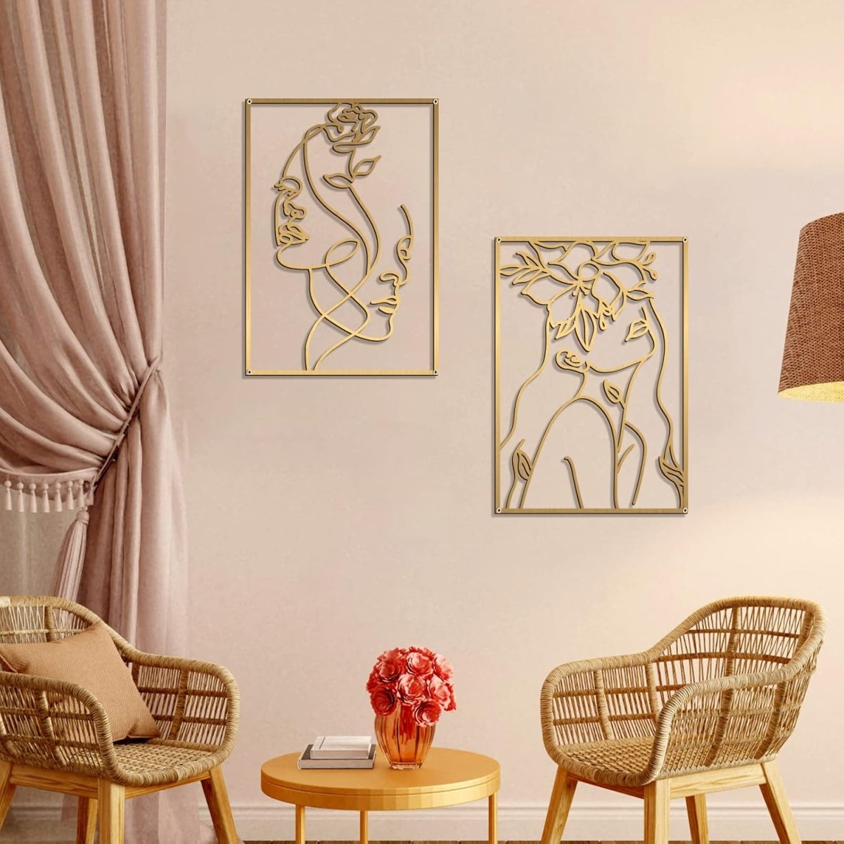 Glamativity 4 Pack Gold Wall Art Decor, Minimalist Single Line Real Metal Wall Art, Womans Body Shape Abstract Wall Art (Gold Classic Style, 17 x 11.8) - Homesidy.com