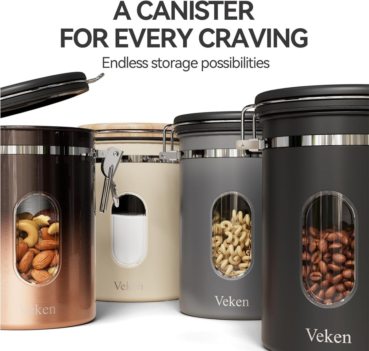 Veken Coffee Canister with Window,Airtight Stainless Steel Pantry Container,Home Kitchen Food Storage Organizers for Ground,Beans,Espresso,Rice,Tea,Sugar,Cereal, Flour,Bar Accessories,Gifts,22OZ,Black - Homesidy.com