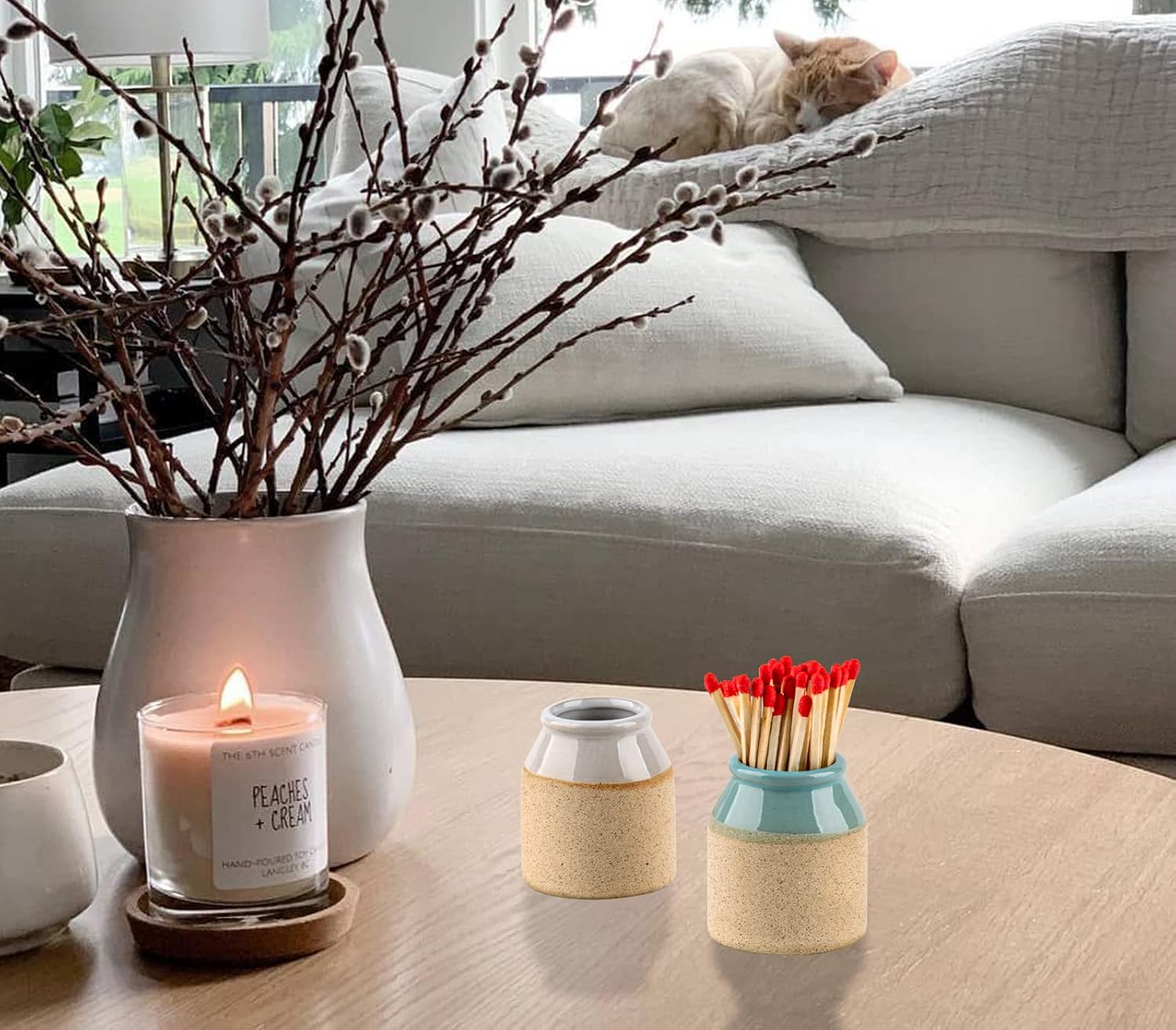 dgudgu Match Cloche Decorative Matches Jar with Match Striker Set of 2 Mini Pottery Match Holder with Striker - Homesidy.com