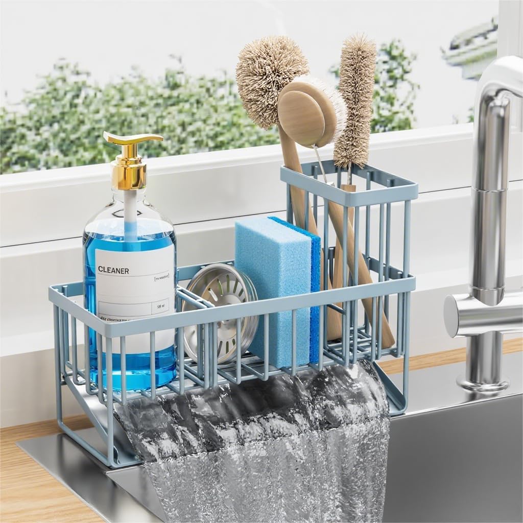 Cisily Kitchen Sink Caddy Organzier with High Brush Holder, Sponge Holder for Sink, 304 Rustproof Stainless, Kitchen Countertop Soap Dispenser Organizer, Kitchen Decor and Accessories - Homesidy.com