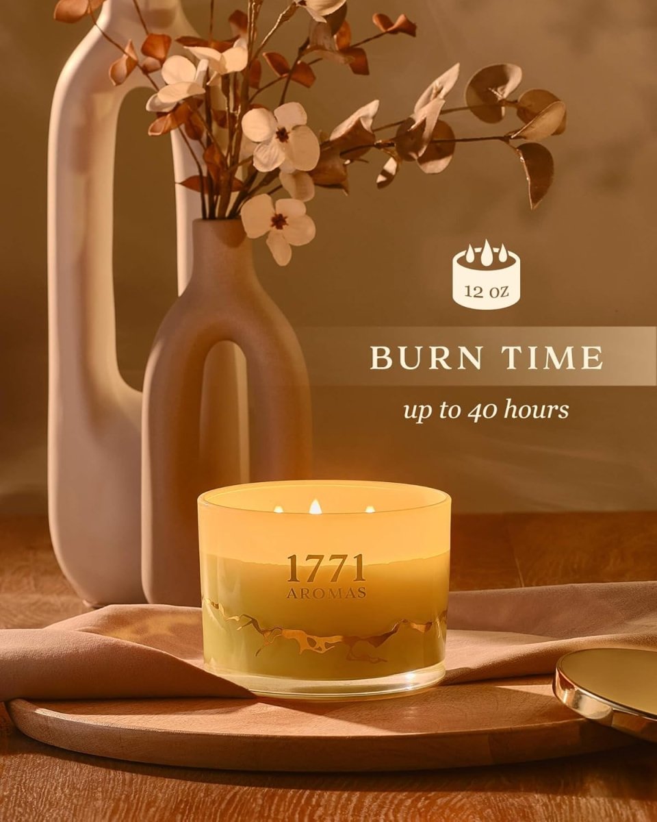 1771 Aromas Vanilla Scented Candles - 100% Natural Soy Wax - Large 3 Wick Jar Candle - Up to 50 Hours Burning Time - Candles for Home - Gift - Ready Candle for Men &amp; Women - Aromatherapy Candles - Homesidy.com