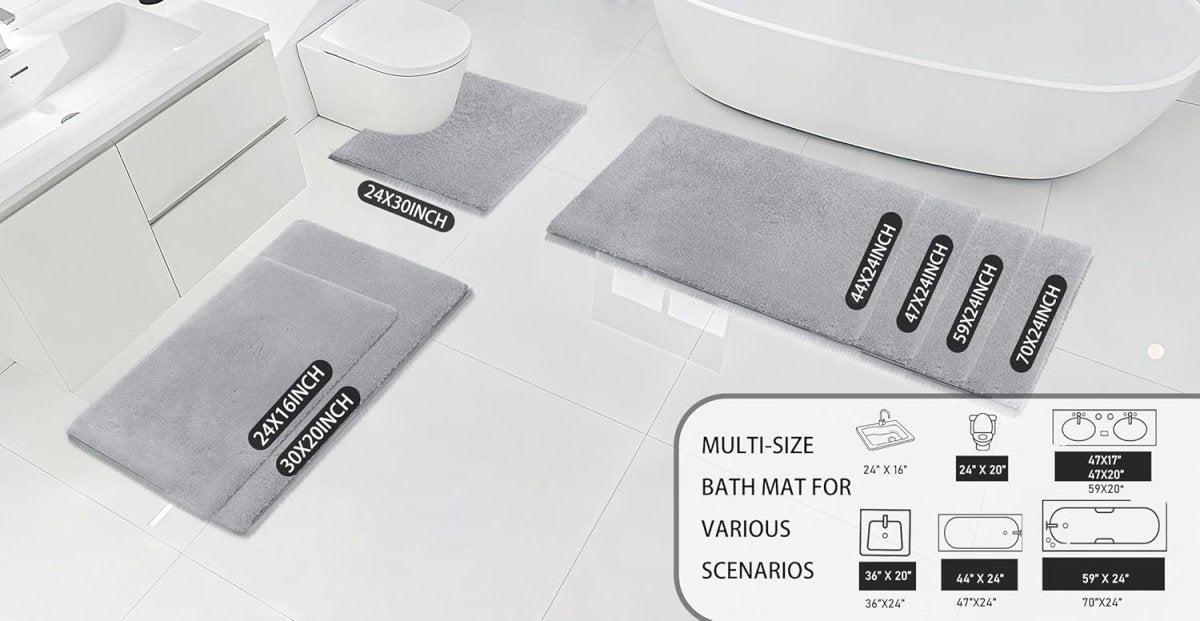 MINIDEAR Bathroom Rugs 24x17 Light Grey - Thick Elastic Foam Bath Mat, Ultra Soft &amp; Plush Fluffy, Non - Slip, Quick Dry, Absorbent Washable Floor Microfiber Mat for Tub, Home Decor Accessories - Homesidy.com