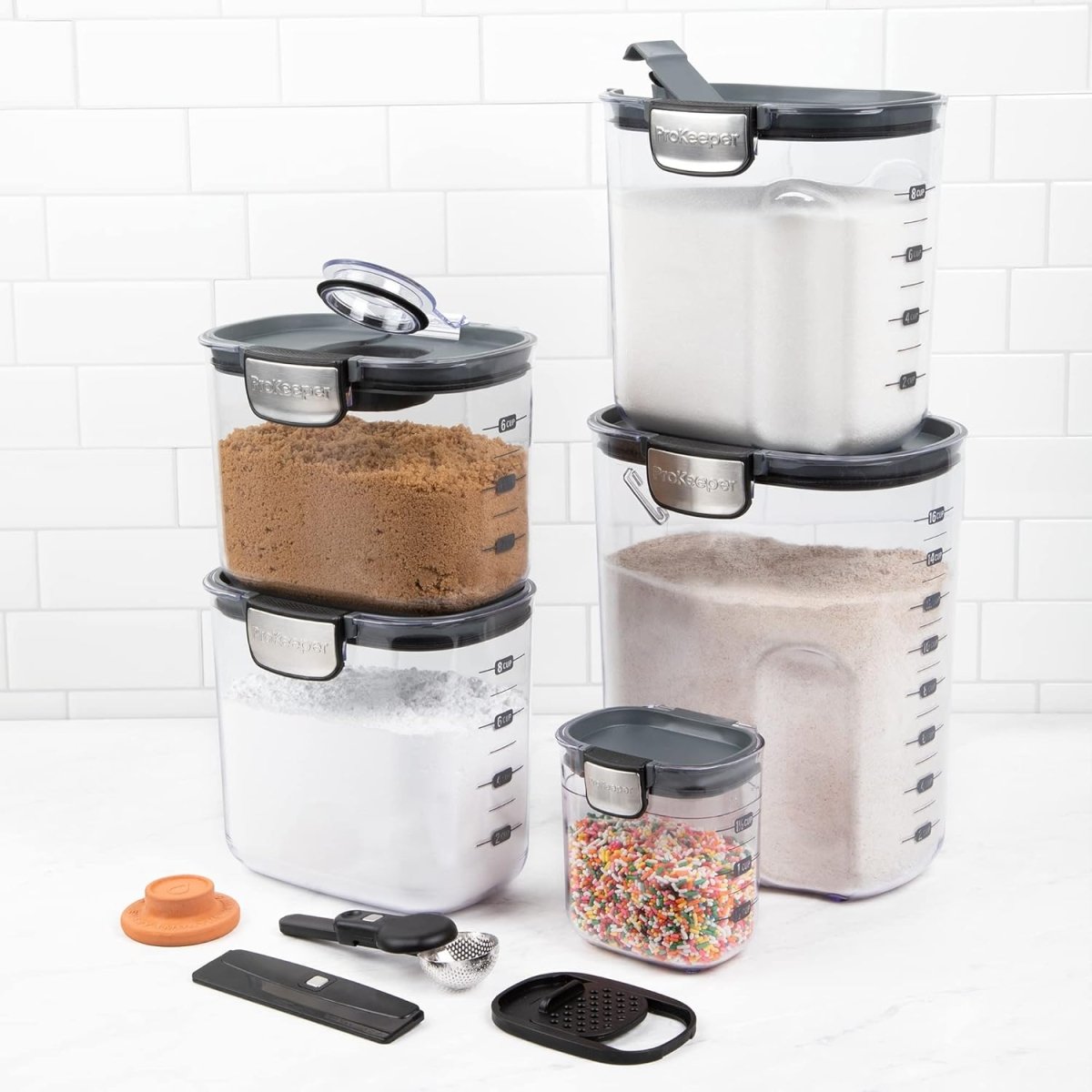 ProKeeper 9 - Piece Airtight Food Storage Container Set – Clear Plastic Flour and Sugar Canister Set with Magnetic Accessories for Kitchen Organization (Grey, 9 - Piece) - Homesidy.com