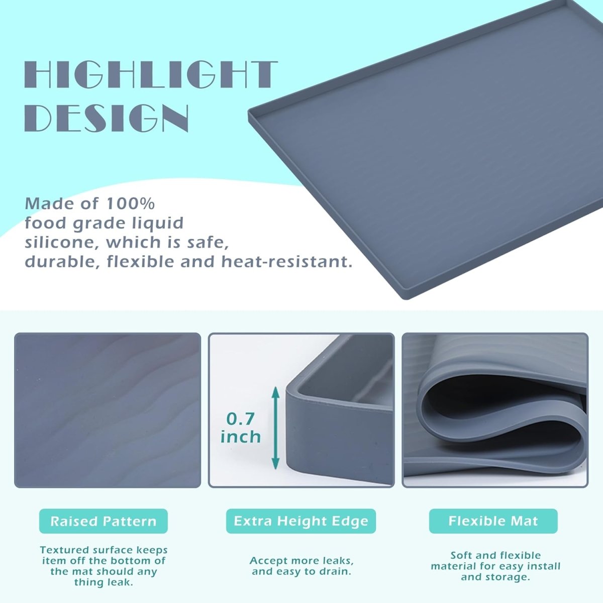 URMONA Waterproof Silicone Under Sink Mat 31 x 22 Shelf Liner for Kitchen and Bathroom, Cabinet and Counter Protector, Storage and Organizers, Litter Mat, Pet Cat Puppy Essentials(Dark Grey) - Homesidy.com