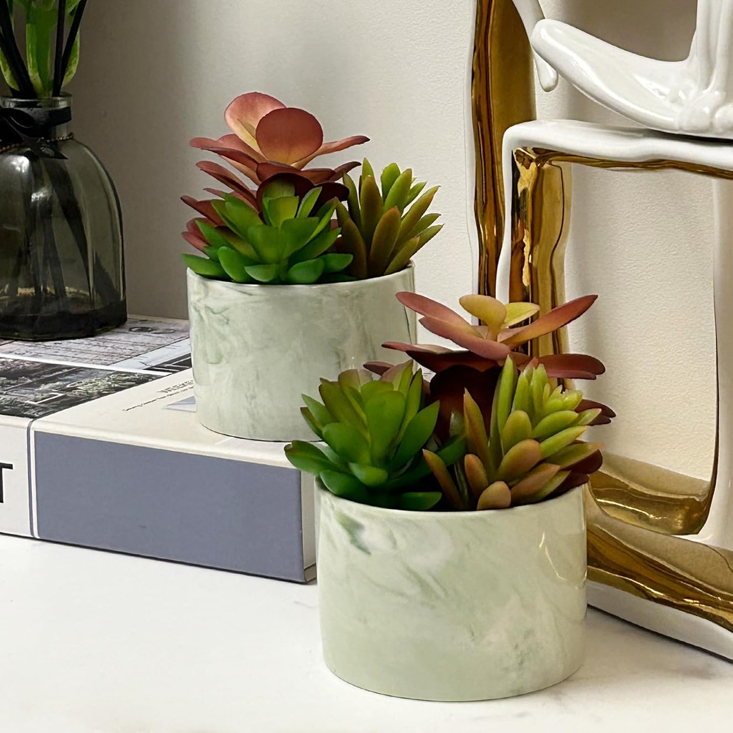 Karlliu Artificial Plants Cute Colourful Succulents in Ceramic Planter Fake Plant Flowers Potted for Home Living Room Office Desk Decor Bathroom Bedroom Indoor Decoration - Homesidy.com