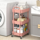 Sywhitta 3 - Tier Plastic Rolling Utility Cart with Handle, Multi - Functional Storage Trolley for Office, Living Room, Kitchen, Movable Storage Organizer with Wheels, White - Homesidy.com