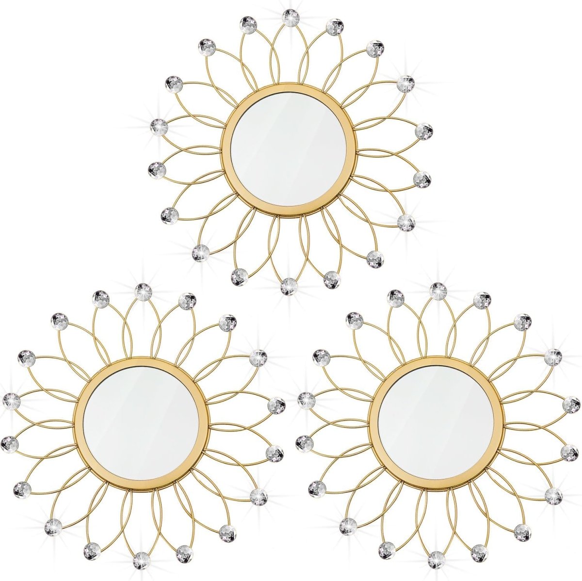 3 Pack Metal Mirrors for Wall Sunburst Wall Mirrors Home Décor Decorative Hanging Wall Art for Living Room Bedroom Entryway (Gold, Flower Sunburst) - Homesidy.com