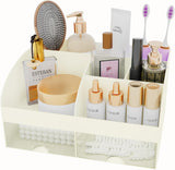 Makeup Organizer with Drawers, Cosmetic Storage for Dresser Vanity and Bathroom Countertop, Beauty Holder for Lipstick Brush, Skincare Organizer for Vanity, Cosmetic Display Case (White) - Homesidy.com