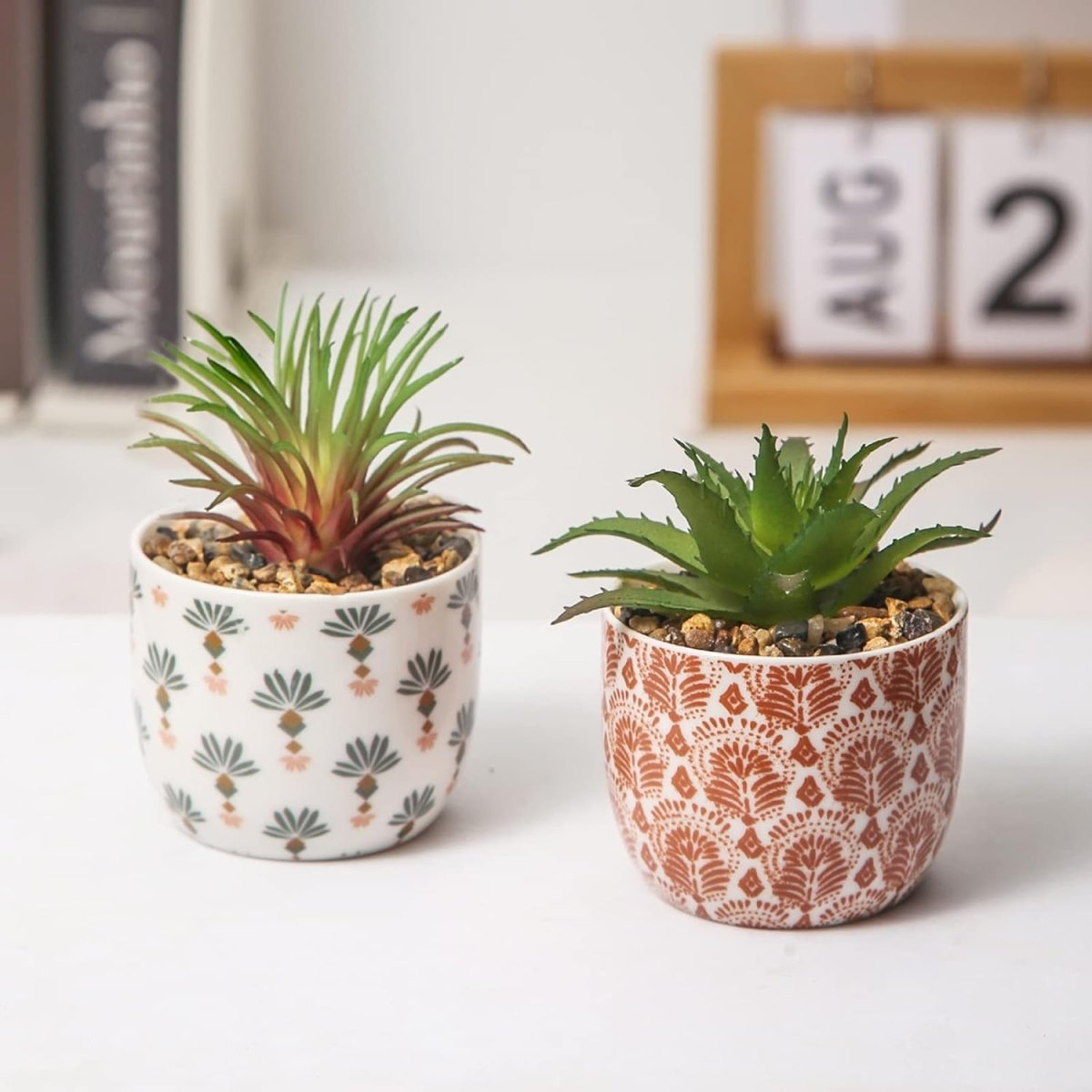 Karlliu Artificial Plants Cute Colourful Succulents in Ceramic Planter Fake Plant Flowers Potted for Home Living Room Office Desk Decor Bathroom Bedroom Indoor Decoration - Homesidy.com