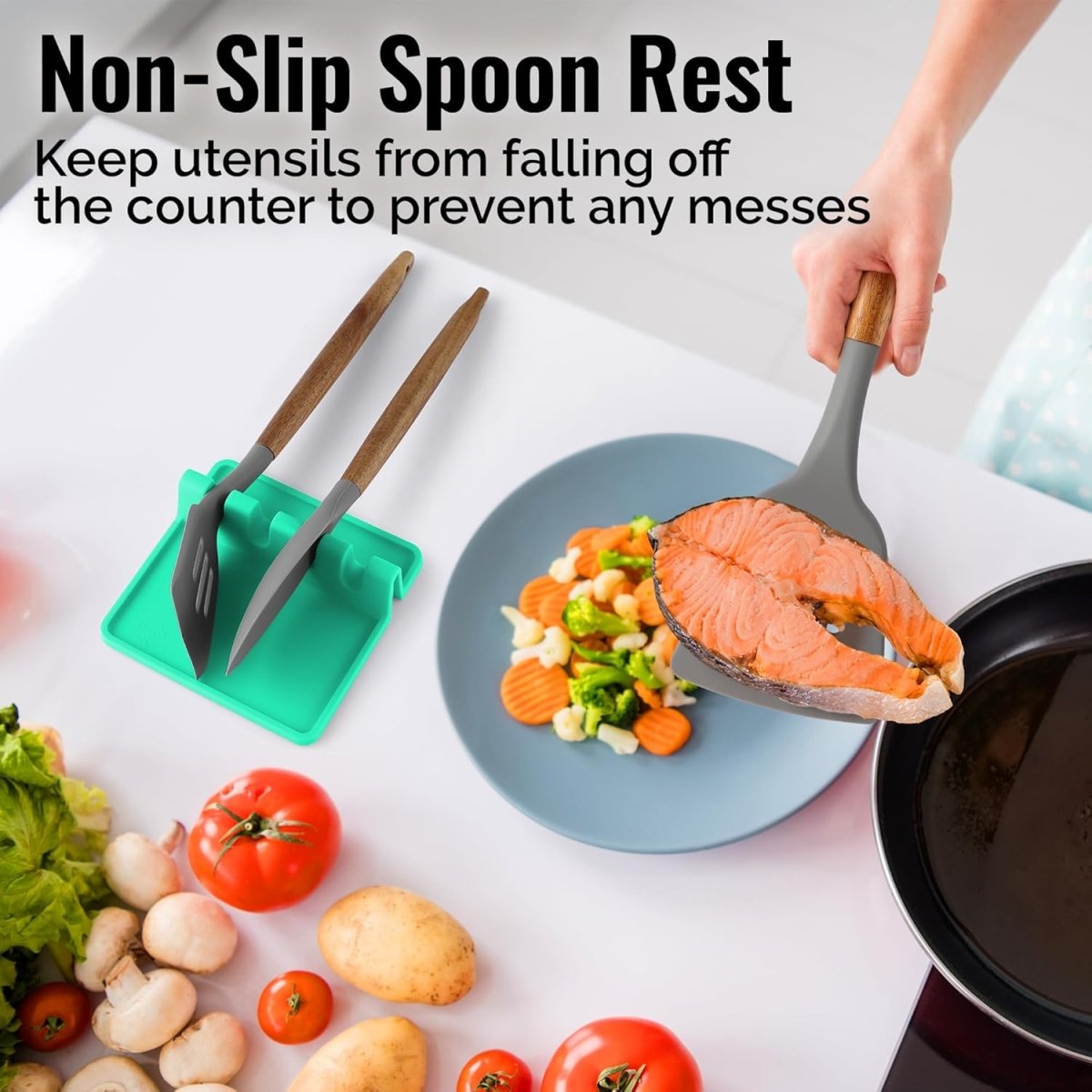 Zulay Kitchen Spoon Rest for Multiple Utensils High Heat - Resistant Silicone Drip Pad, BPA - Free Spoon Holder for Stove Top, Kitchen Gadget Holder for Ladles, Tongs, Cooking Spatula - Makes Great Gift - Homesidy.com