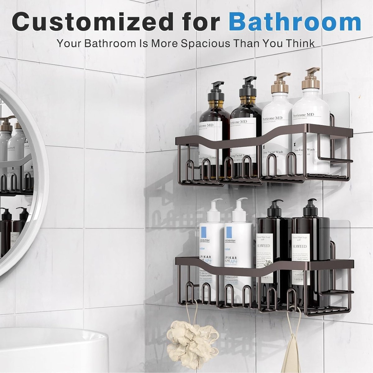 EUDELE 5 - Pack Rustproof Stainless Steel Shower Caddy Set– No Drill Adhesive Bathroom Organizer, Space - Saving Shower Shelves for Apartment Essentials, Bathroom/Kitchen Storage Home Decor - L Size - Homesidy.com