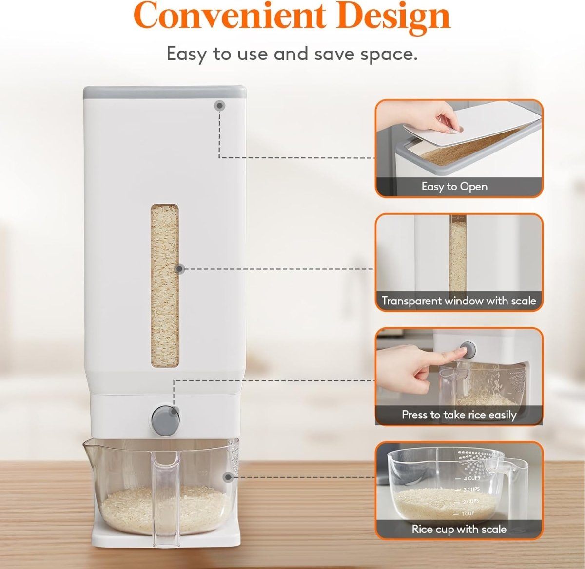 Lifewit Rice Dispenser 25 Lbs(11.3kg), Rice Storage Container Sealed Moisture Proof with Measuring Cup for Kitchen Pantry Household, BPA - Free, 1 Pack - Homesidy.com
