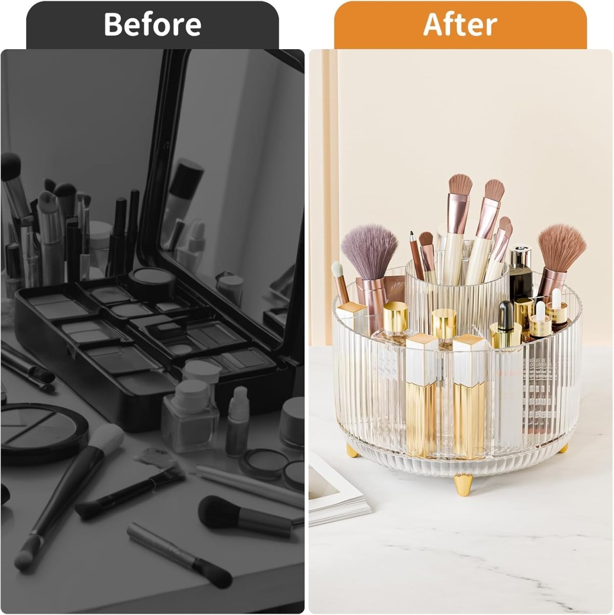 fanado 360° Rotate Makeup Brush Holder Organizer, Makeup Organizers Countertop, Makeup organization and Skincare Storage for Vanity, Desktop, Bathroom (White) - Homesidy.com