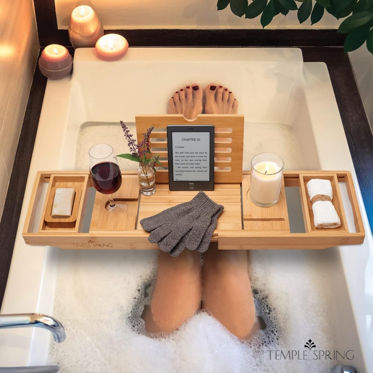 Temple Spring Wooden Bathtub Tray, Bamboo Bathroom Accessories, Bath Tray for Tub, at Home Spa Essentials, Board for Tub Table, Bath Caddy for Bathtub Accessories &amp; Bathroom Essentials – Natural - Homesidy.com