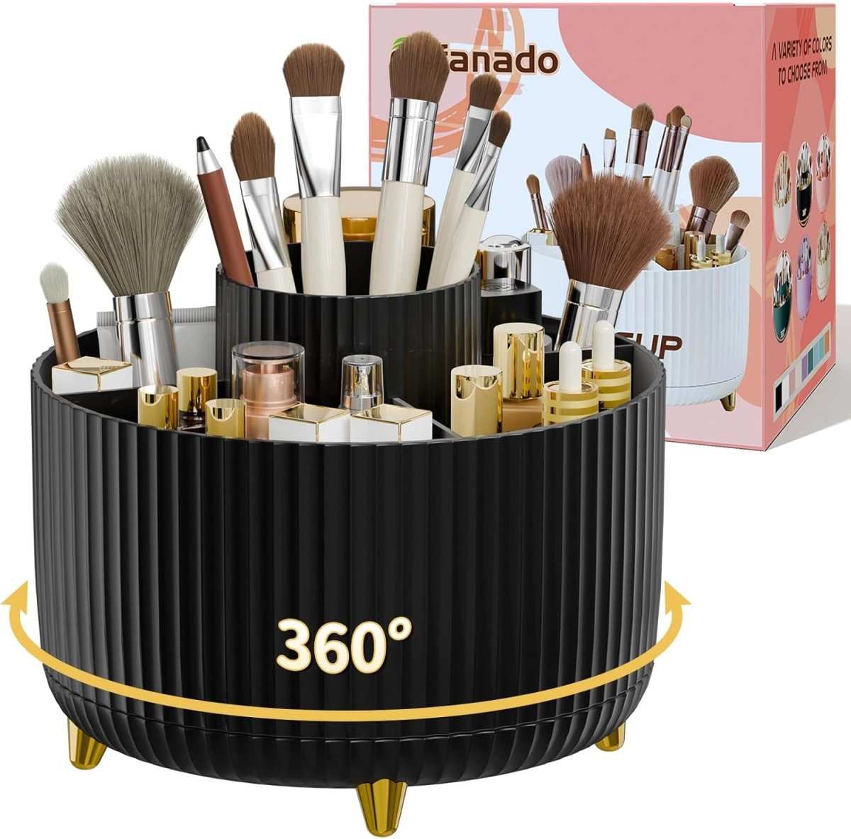 fanado 360° Rotate Makeup Brush Holder Organizer, Makeup Organizers Countertop, Makeup organization and Skincare Storage for Vanity, Desktop, Bathroom (White) - Homesidy.com