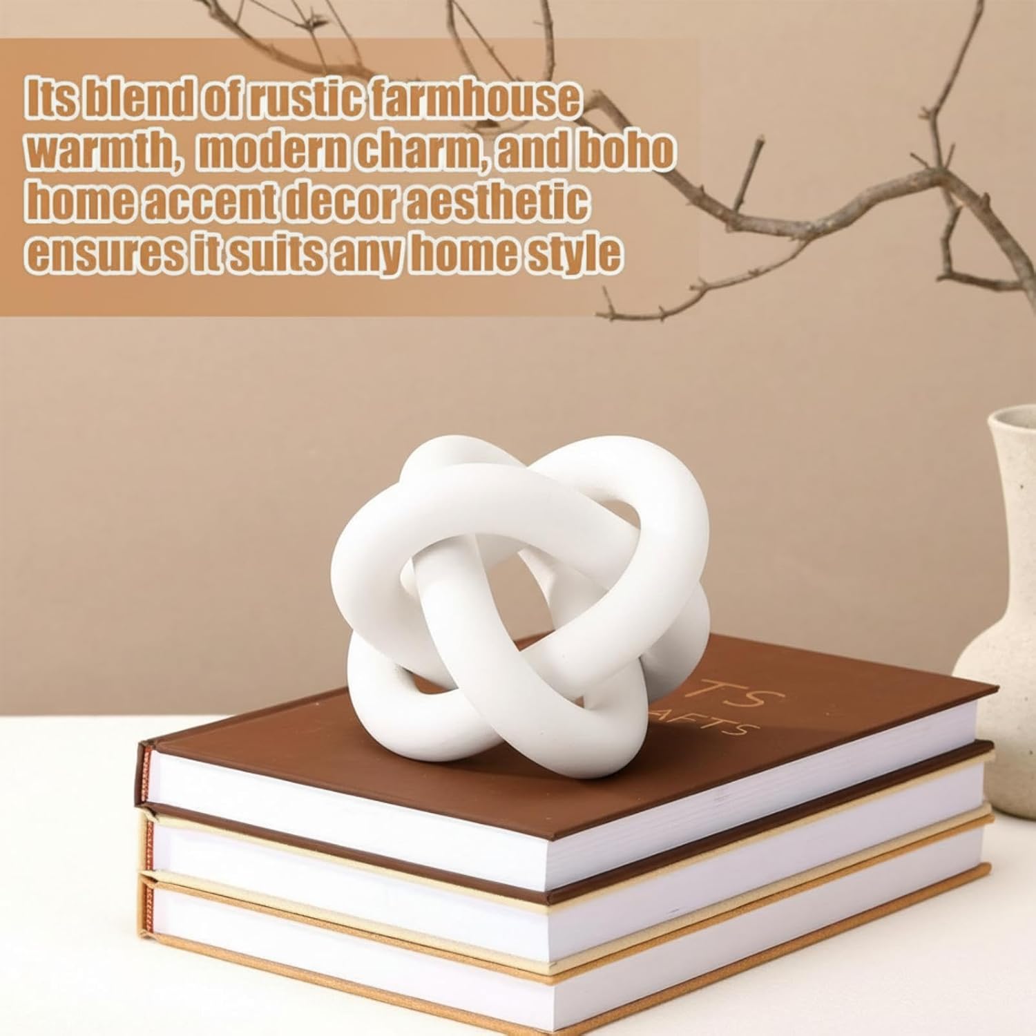 Yalikop 3 Link Wood Knot Decor - Hand Carved Coffee Table Decoration, Boho Chain Link Decor, Modern Shelf, Rustic Objects for Home Living Room Bedroom(White) - Homesidy.com