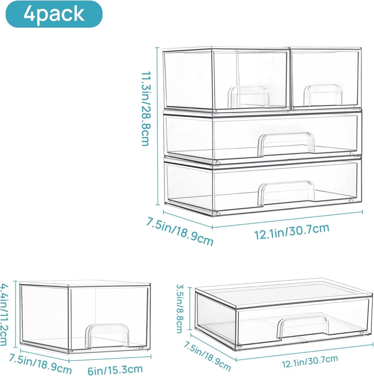 Vtopmart Stackable Storage Drawers Set of 5, Clear Plastic Organizer Bins for Baby Bottle, Beauty Supplies Storage, Ideal for Kichen Countertop, Vanity, Bathroom, Cabinet, Pantry Organization - Homesidy.com