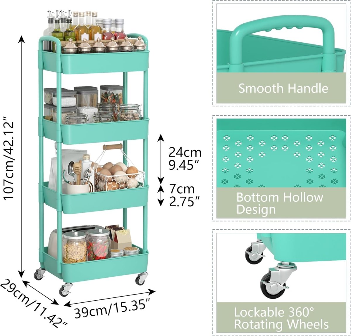 Sywhitta 3 - Tier Plastic Rolling Utility Cart with Handle, Multi - Functional Storage Trolley for Office, Living Room, Kitchen, Movable Storage Organizer with Wheels, White - Homesidy.com