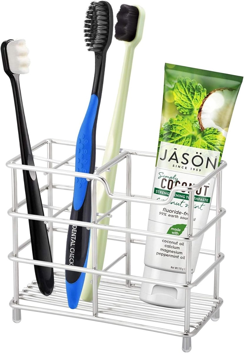 Urbanstrive 304 Stainless Steel Bathroom Toothbrush Holder Toothpaste Holder Stand Bathroom Accessories Organizer (Black, Small) - Homesidy.com