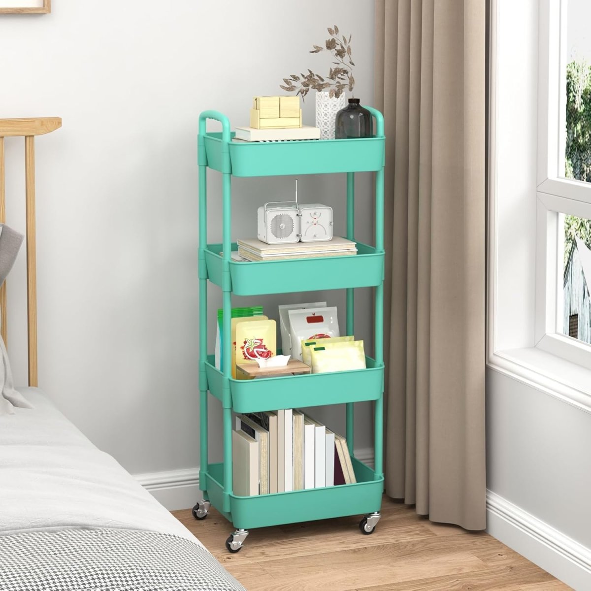 Sywhitta 3 - Tier Plastic Rolling Utility Cart with Handle, Multi - Functional Storage Trolley for Office, Living Room, Kitchen, Movable Storage Organizer with Wheels, White - Homesidy.com