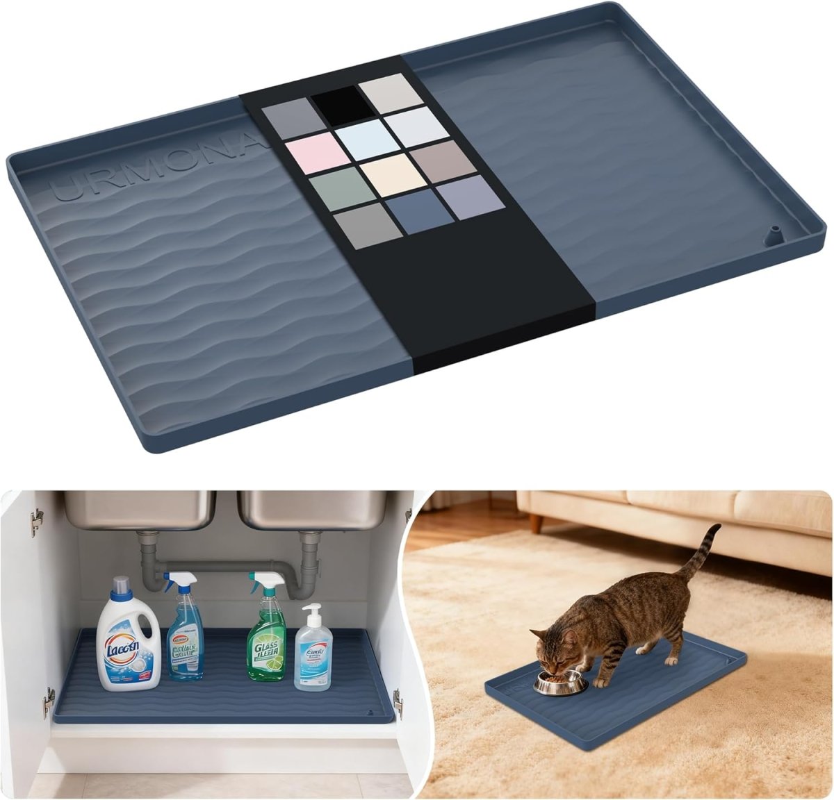 URMONA Waterproof Silicone Under Sink Mat 31 x 22 Shelf Liner for Kitchen and Bathroom, Cabinet and Counter Protector, Storage and Organizers, Litter Mat, Pet Cat Puppy Essentials(Dark Grey) - Homesidy.com
