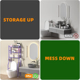 GloTika 3 - Tier Over The Toilet Storage, Space Saver Metal Bathroom Shelves, Freestanding Above Over Toilet Storage Shelf with 4 Hooks for Bathroom, Black - Homesidy.com