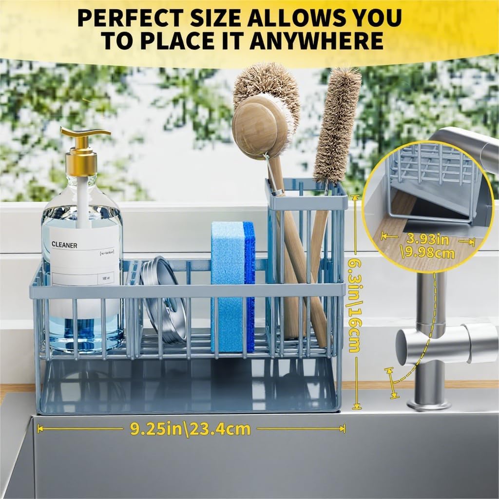Cisily Kitchen Sink Caddy Organzier with High Brush Holder, Sponge Holder for Sink, 304 Rustproof Stainless, Kitchen Countertop Soap Dispenser Organizer, Kitchen Decor and Accessories - Homesidy.com