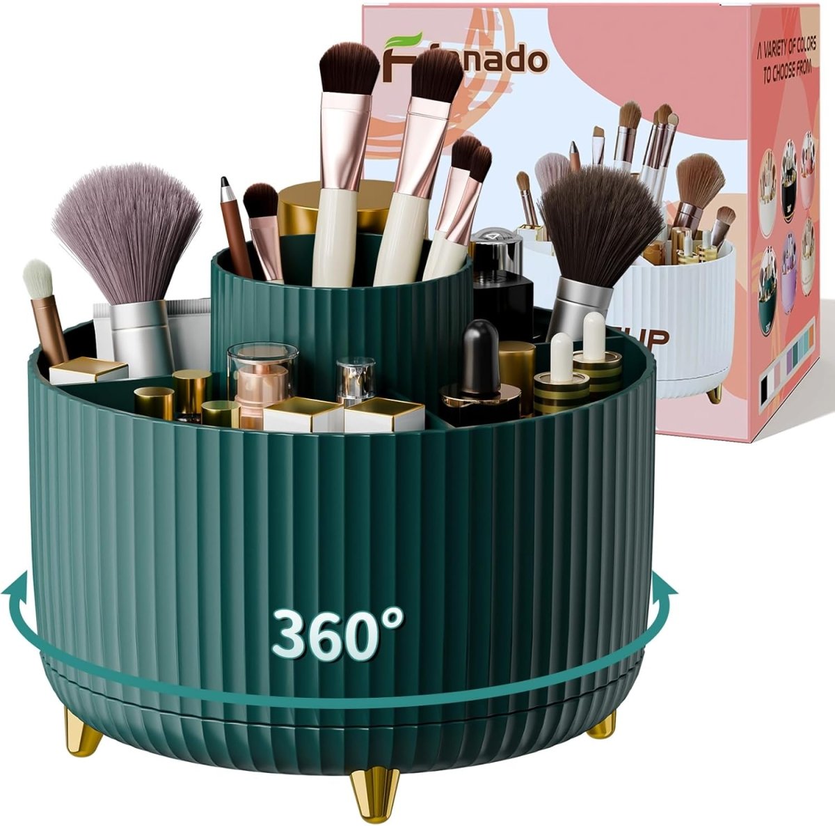 fanado 360° Rotate Makeup Brush Holder Organizer, Makeup Organizers Countertop, Makeup organization and Skincare Storage for Vanity, Desktop, Bathroom (White) - Homesidy.com