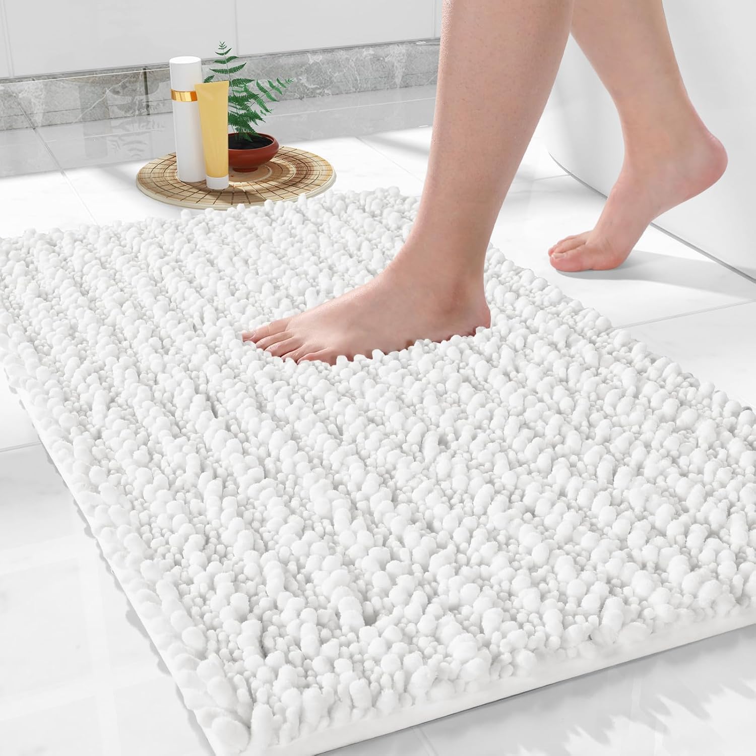 Yimobra Bathroom Rugs Non Slip Washable - Ultra Soft Absorbent Chenille Bath Mat, Quick Dry Shaggy Floor Carpet for Tub Shower, Gray Home Decor Accessories, 24x17 Inch - Homesidy.com