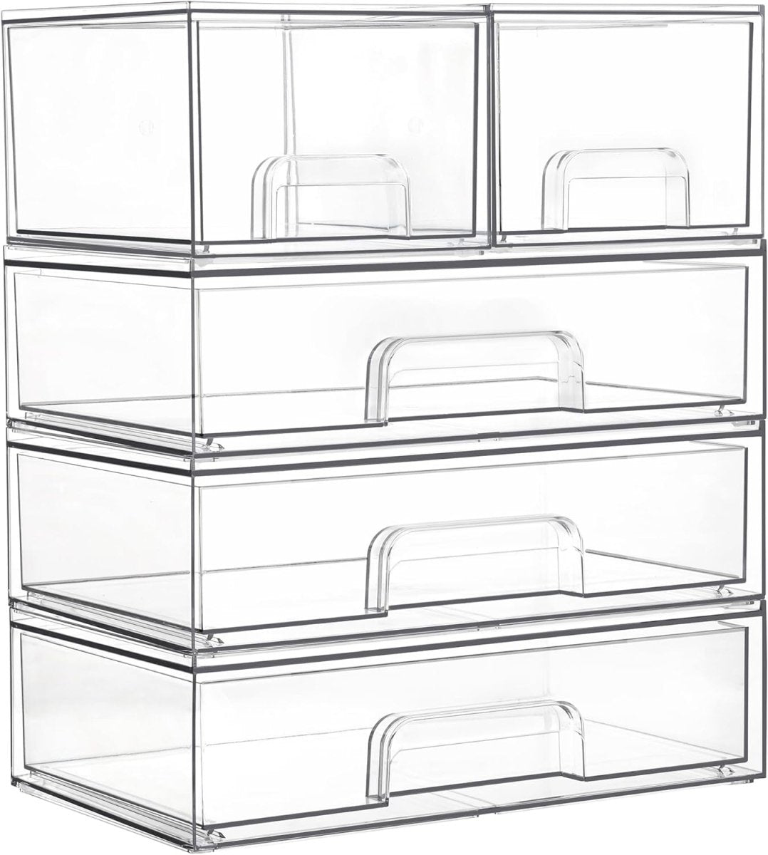 Vtopmart Stackable Storage Drawers Set of 5, Clear Plastic Organizer Bins for Baby Bottle, Beauty Supplies Storage, Ideal for Kichen Countertop, Vanity, Bathroom, Cabinet, Pantry Organization - Homesidy.com