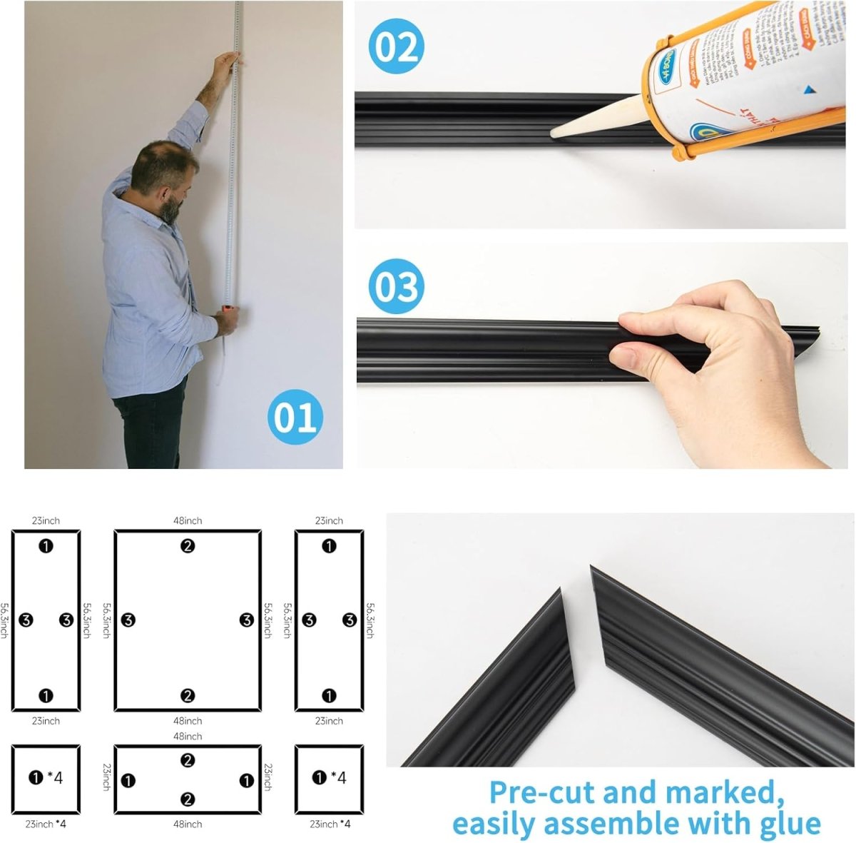 Art3d Pre - Cut Wall Molding Set of 6 pcs, Ready - to - Assemble Wainscoting Panels for Interior Wall Décor Living Room Bedroom Accent Wall - Installed with Glue, 3 Top 3 Bottom - Homesidy.com