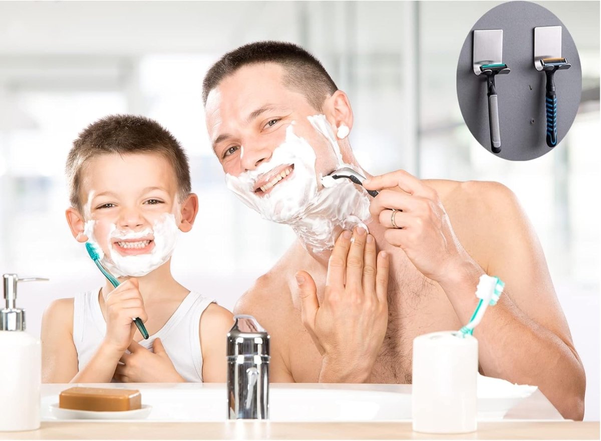 Razor Holder Shaver Hook Hanger Stand(2 Pack)Self Adhesive Stainless Steel Heavy Duty Utility Storage Hook,Shower Hook for Razor,Bathroom Kitchen Organizer for Plug Robe Towel Loofah Bathrobe Coat - Homesidy.com