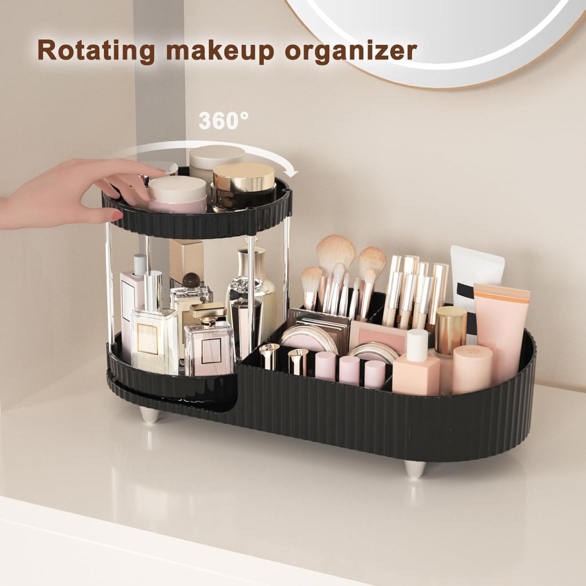 Makeup Organizer Countertop for Vanity, Rotating Perfume Tray with 5 - compartment Cosmetic and Skincare Organizers, Multi - Purpose Desk Storage Makeup Brush Holder for Bathroom Bedroom Counter - Homesidy.com