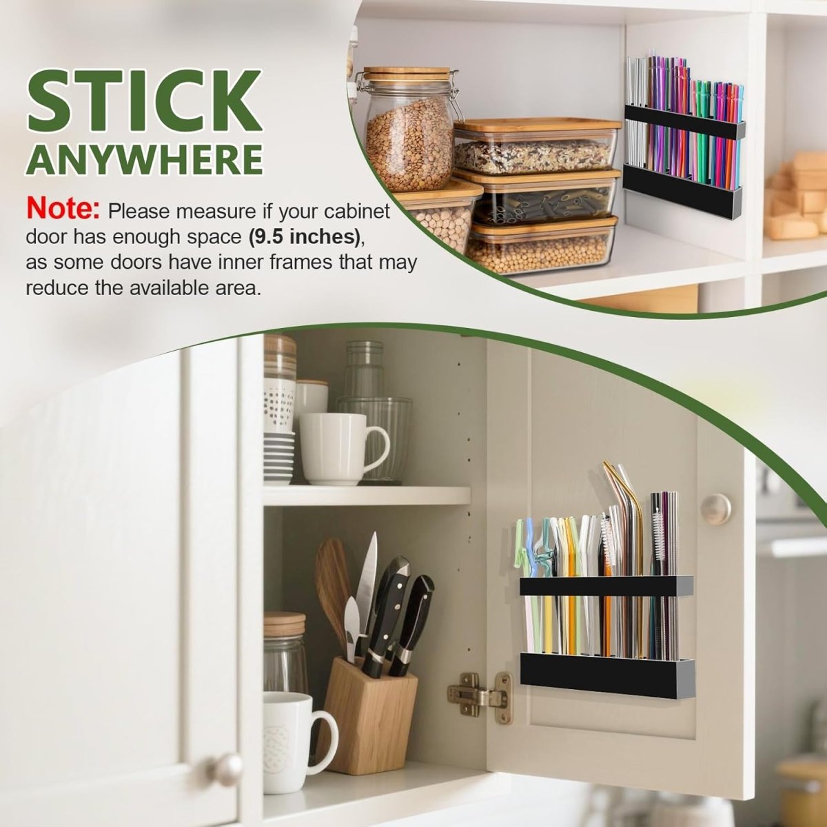 Malldii 9.5” Large Acrylic Straw Holder for Cabinet Door - Reusable Tumbler Straw Organizer Storage, Small Kitchen Accessories Container, Ultra Sticky Cupboard Door Mounted (Transparent) - Homesidy.com